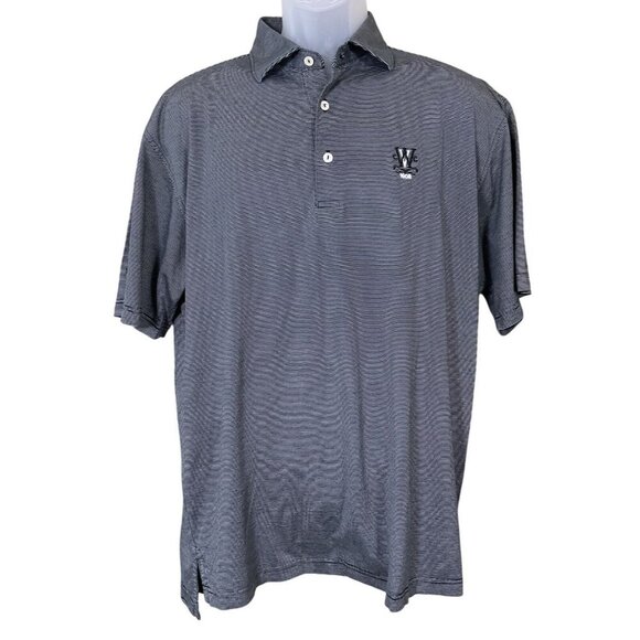 Peter Millar Crown Sport Performance Black & White Striped Golf Polo Medium - Picture 1 of 8
